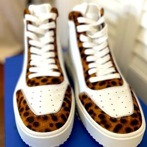 Stuart Weitzman Ryan High Top Sneaker Cheetah / Calf Hair-brand new, unworn 7.5B